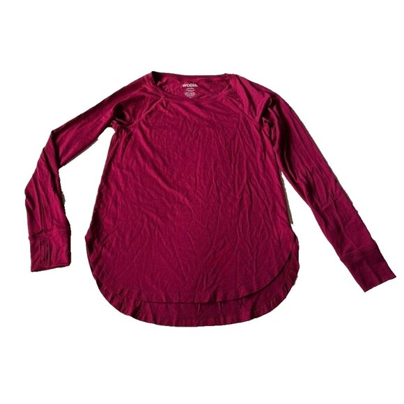 Wool& Womens XS Halsey Round Hem Long Sleeve Raglan Tunic Tee Shirt Red Merino - Picture 1 of 4